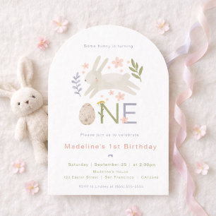 Some Bunny Is One Watercolor Girl's 1st Birthday Invitation