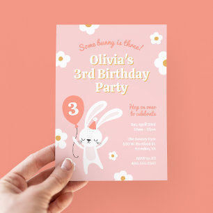 Some Bunny is Three Cute Retro 3rd Birthday Party Invitation