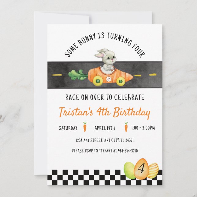Some Bunny is Turning Four, Easter Bunny Race Invitation (Front)