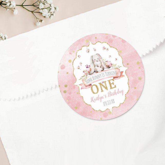Some Bunny is Turning One 1st Birthday Favour Classic Round Sticker (Creator Uploaded)