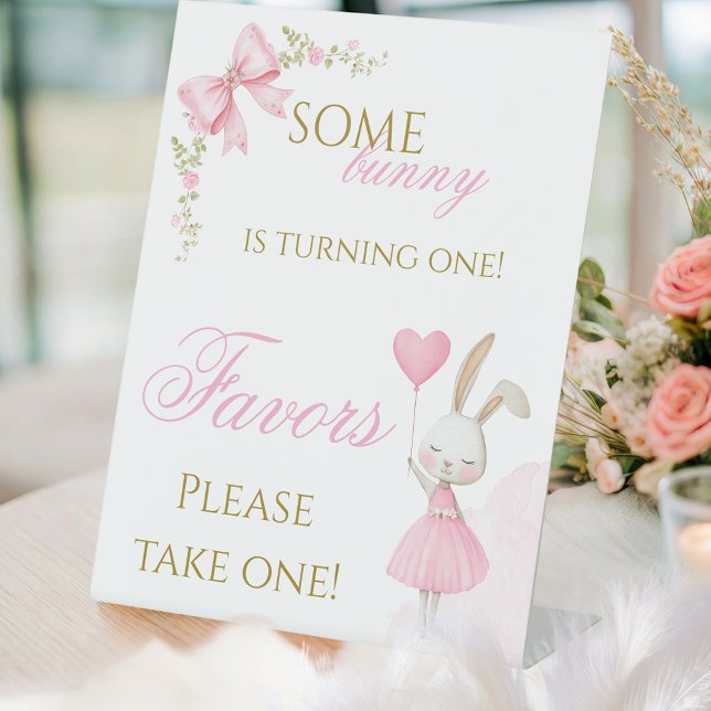 Some Bunny is Turning One 1st Birthday, Favour Sig Pedestal Sign (Some Bunny is Turning One Table Sign. Please Take One favor sign for bunny 1st birthday party.)