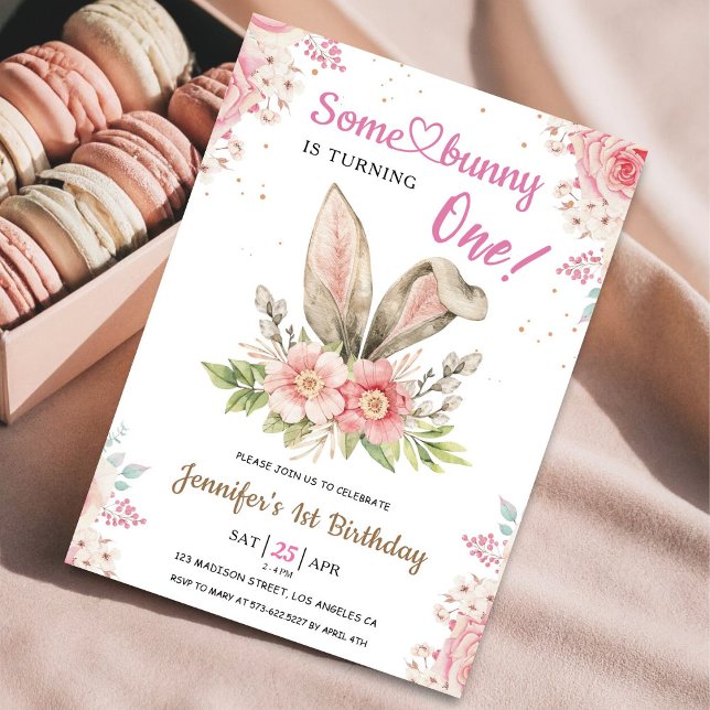Some Bunny is Turning ONE! 1st Birthday Girl Pink  Invitation (Creator Uploaded)