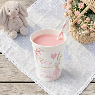 Some Bunny is Turning One 1st Birthday, Pink Bow Paper Cups