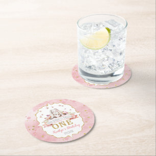 Some Bunny is Turning One 1st Birthday Round Paper Coaster