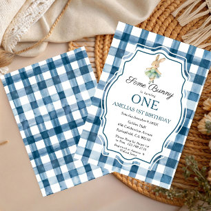 Some Bunny is Turning One Any Age Blue Birthday Invitation