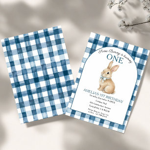 Some Bunny is Turning One Any Age Blue Birthday Invitation