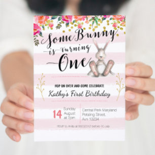 Some Bunny is Turning One Birthday Floral Invite