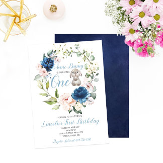 Some Bunny is turning one Boy's First Birthday Inv Invitation