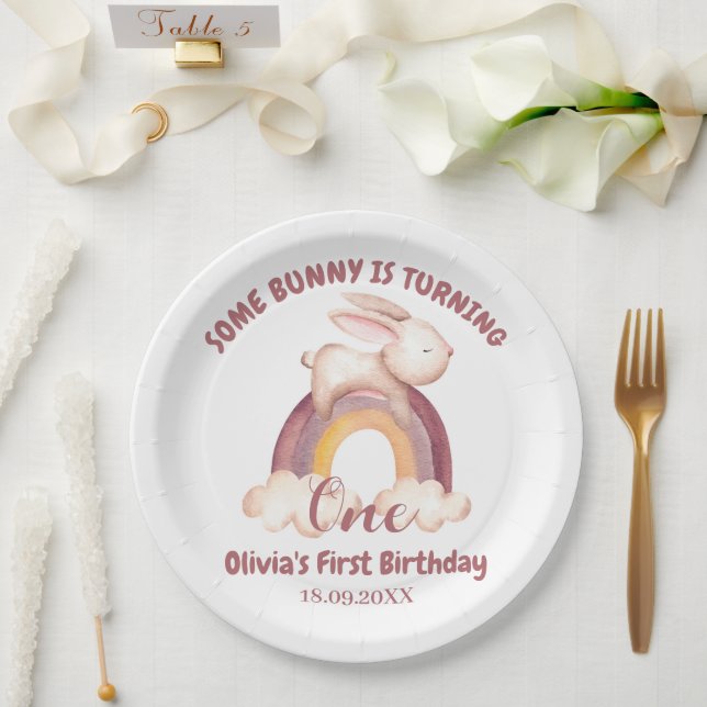 Some Bunny Is Turning One Bunny 1st Birthday Paper Plate (Wedding)