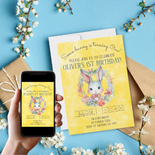 Some-bunny Is Turning One Bunny 1st Birthday Party Invitation