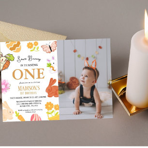 Some Bunny Is Turning One Bunny 1st Birthday Party Invitation