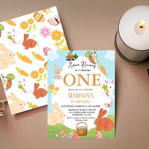 Some Bunny Is Turning One Bunny 1st Birthday Party Invitation