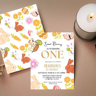 Some Bunny Is Turning One Bunny 1st Birthday Party Invitation