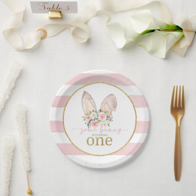 Some Bunny is turning ONE (Bunny Ears) Paper Plate (Wedding)