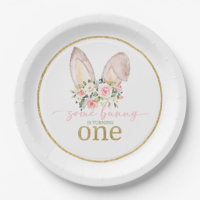 Some Bunny is turning ONE (Bunny Ears) Paper Plate (Front)