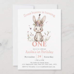 Some Bunny is Turning One Cute 1st Birthday Party Invitation