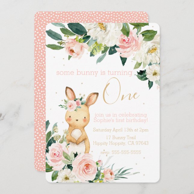 Some Bunny is Turning One First Birthday for Girl Invitation (Front/Back)