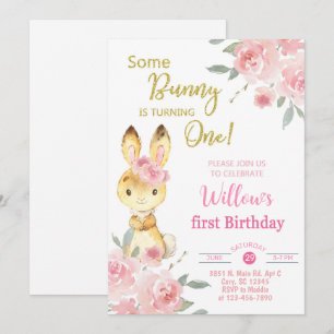 Some bunny is turning One girl birthday invitation