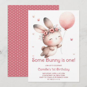 Some Bunny is Turning One Girl Birthday Invitation