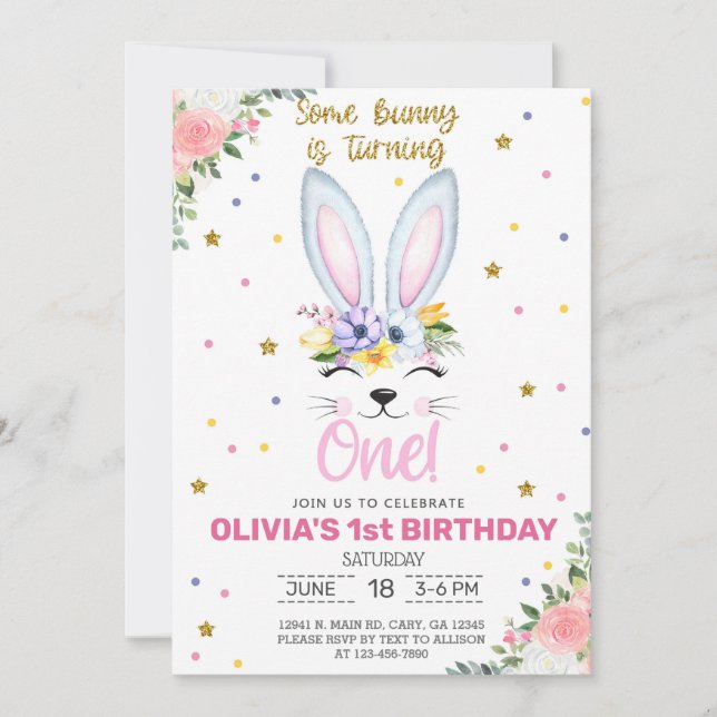 Some bunny is turning one girl invite. invitation (Front)