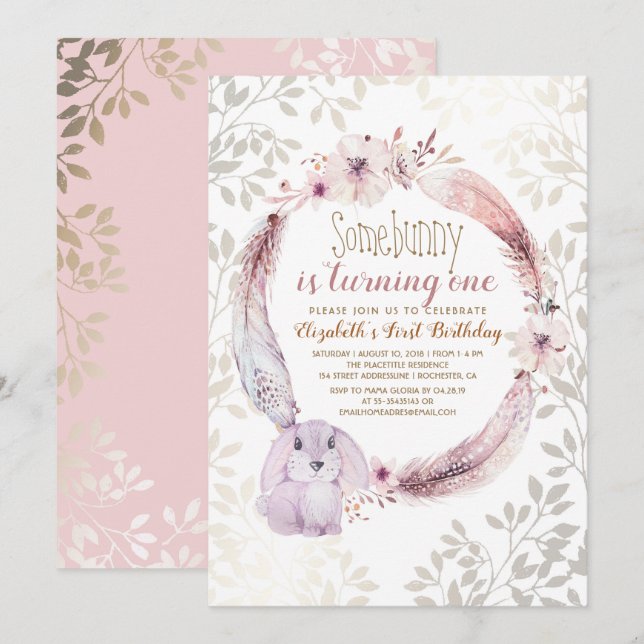 Some Bunny Is Turning One Girl's First Birthday Invitation (Front/Back)