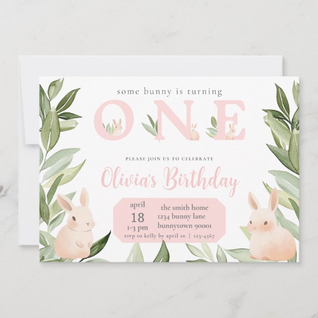 Some Bunny Is Turning One  Invitation (Front)