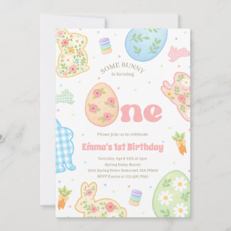 Some Bunny is Turning One Pastel Birthday Invitation