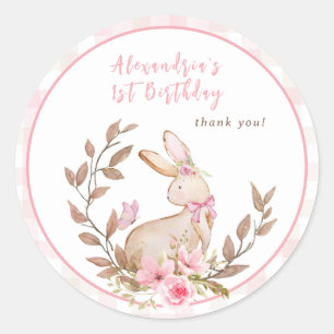 Some Bunny Is Turning One Pink Girl Classic Round Sticker