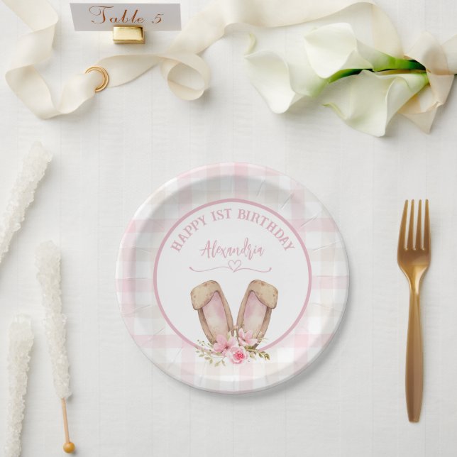 Some Bunny Is Turning One Pink Girl Paper Plate (Wedding)