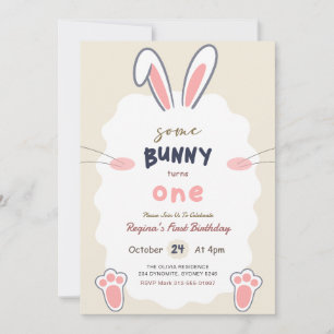 Some Bunny is Turning One Rabbit 1st Birthday Invitation