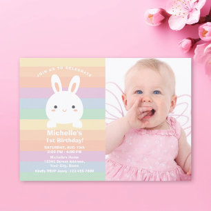 Some Bunny is Turning One Rainbow Birthday Photo Invitation