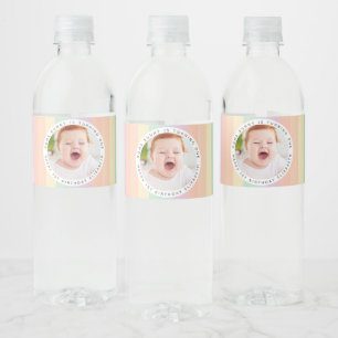 Some Bunny is Turning One Rainbow Birthday Photo Water Bottle Label