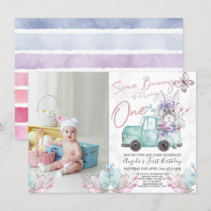Some Bunny is Turning One Spring Birthday Photo Invitation