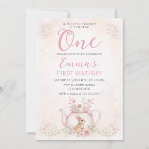 Some Bunny is Turning One Teapot Girl 1st Birthday Invitation
