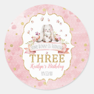 Some Bunny is Turning Three 3rd Birthday Favour Classic Round Sticker