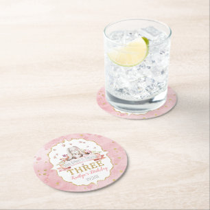 Some Bunny is Turning Three 3rd Birthday Round Paper Coaster