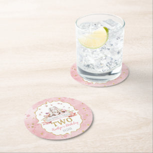 Some Bunny is Turning Two 2nd Birthday Round Paper Coaster