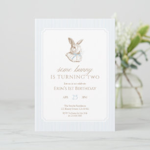 Some Bunny Is Turning Two Blue Vintage Birthday Invitation
