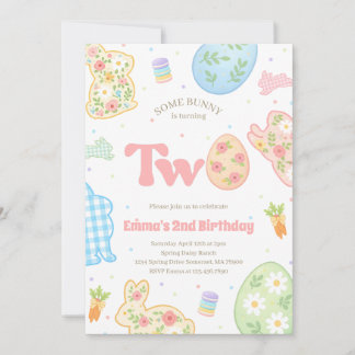 Some Bunny is Turning Two Pastel Birthday Invitation