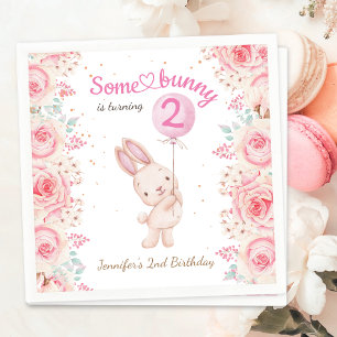 Some Bunny is TWO! Girl Pink 2nd Birthday Napkin