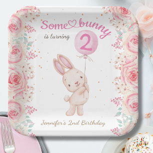 Some Bunny is TWO! Girl Pink 2nd Birthday  Paper Plate
