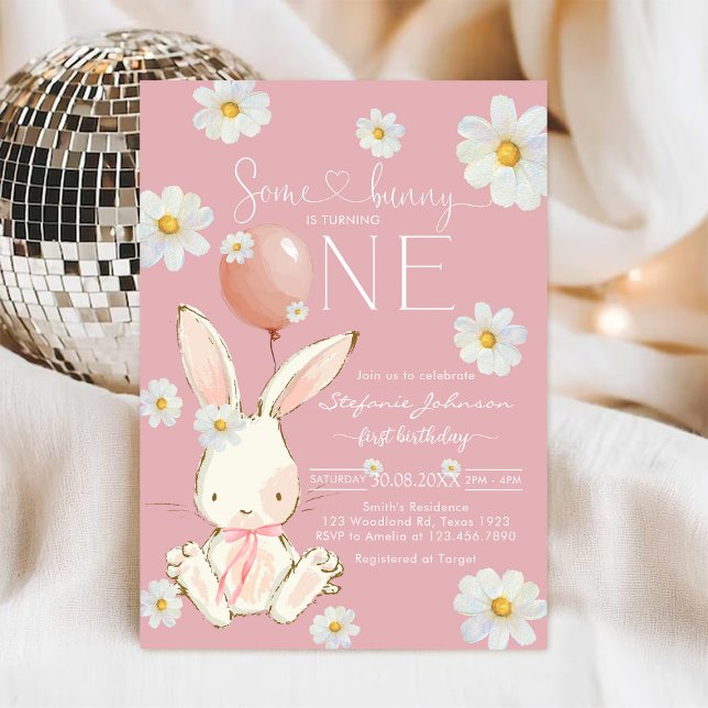 Some Bunny Little Bunny First 1st Birthday Invitation (Creator Uploaded)
