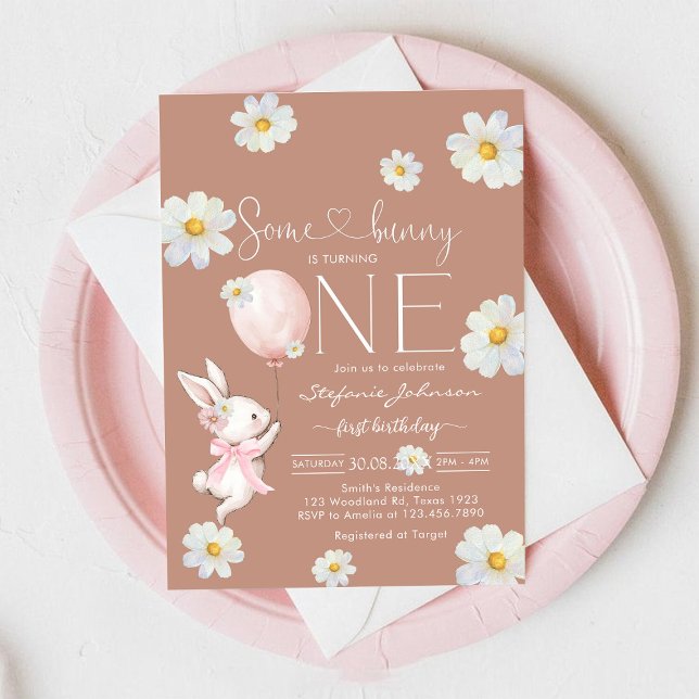 Some Bunny Little Bunny First 1st Birthday  Invitation (Creator Uploaded)