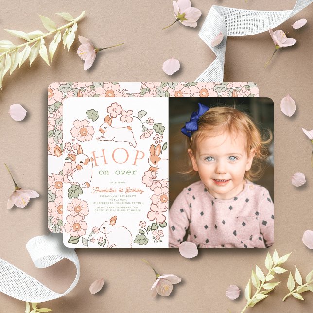 Some Bunny Lop Purple Lilac Photo 1st Birthday Invitation (Creator Uploaded)