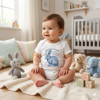 Some Bunny Loves Me Floral Blue Victorian Vintage Baby Bodysuit