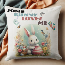 Some Bunny Loves Me Floral Easter Eggs Basket Cute Cushion