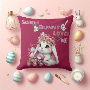 Some Bunny Loves Me Whimsical Spring Basket Custom Cushion
