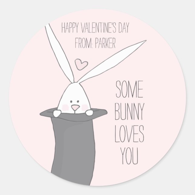 Some Bunny Loves You - Cute Classroom Valentines  Classic Round Sticker (Front)
