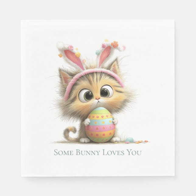 Some Bunny Loves You Cute Easter Cat Napkins (Front)
