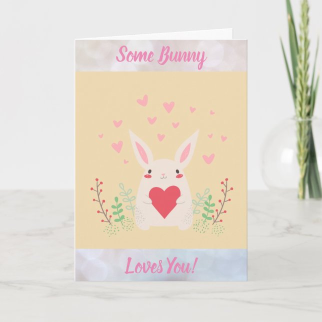 Some Bunny Loves You Cute Valentines Day Hearts Card (Front)
